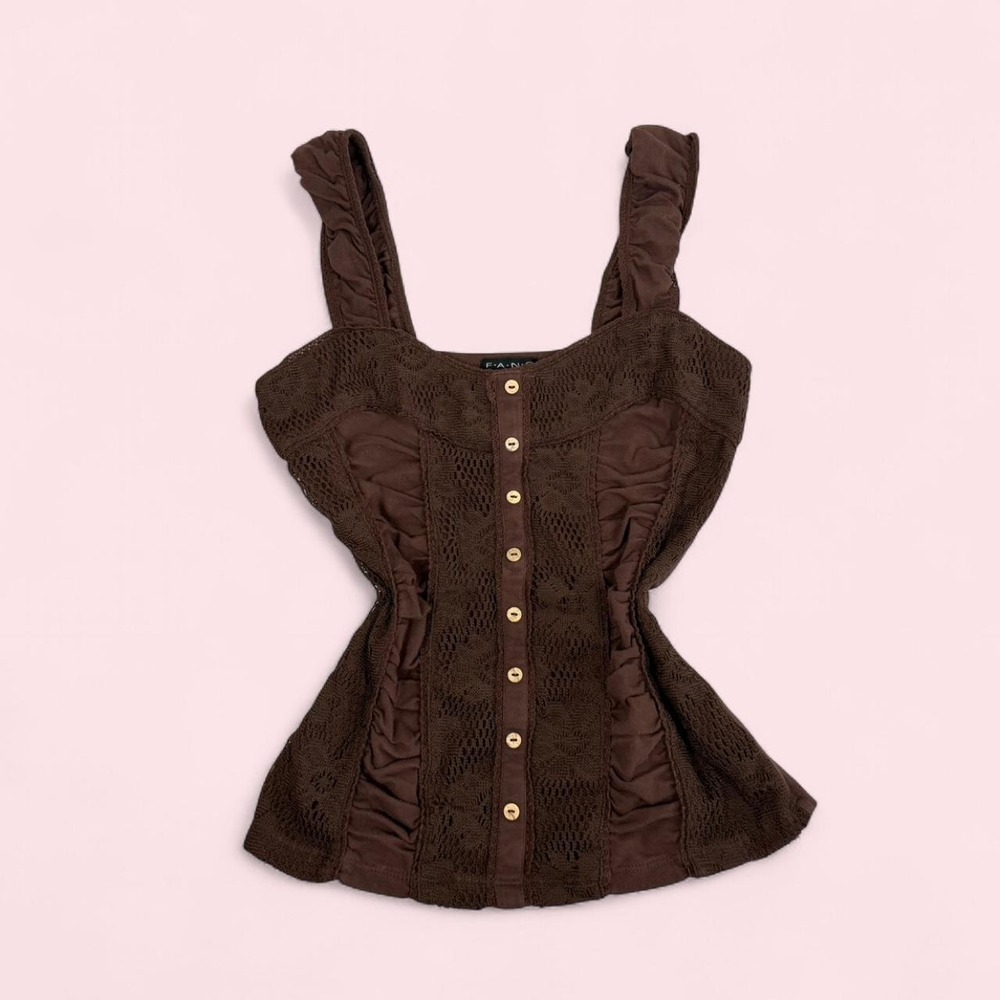 Vintage y2k Fang brown button up lace corset top fairy grunge